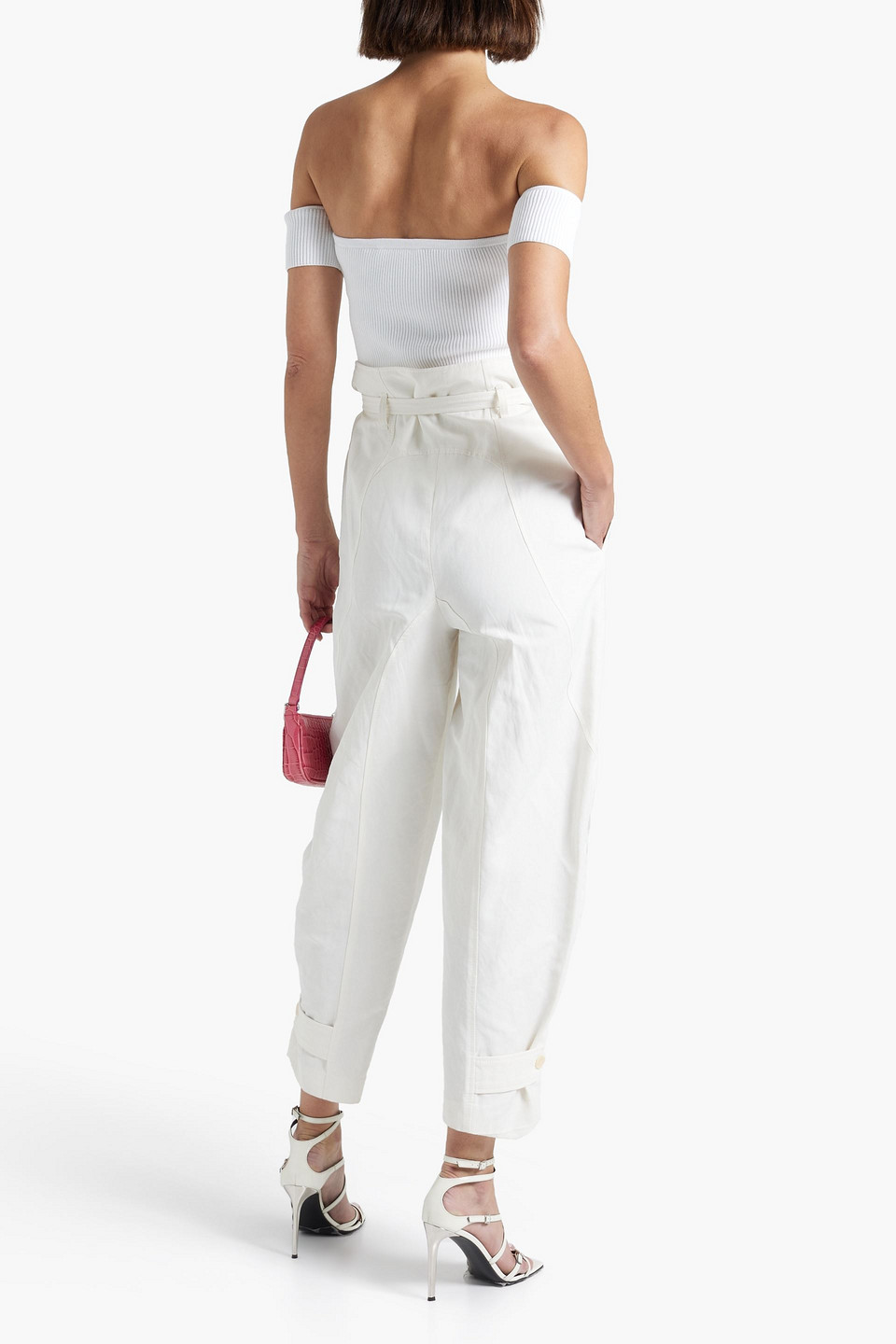 Shop Helmut Lang Off-the-shoulder Ribbed-knit Top In White