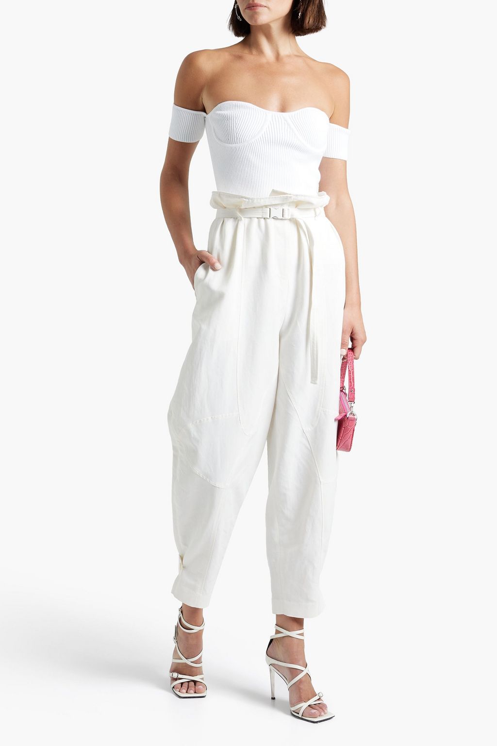 HELMUT LANG Off-the-shoulder ribbed-knit top