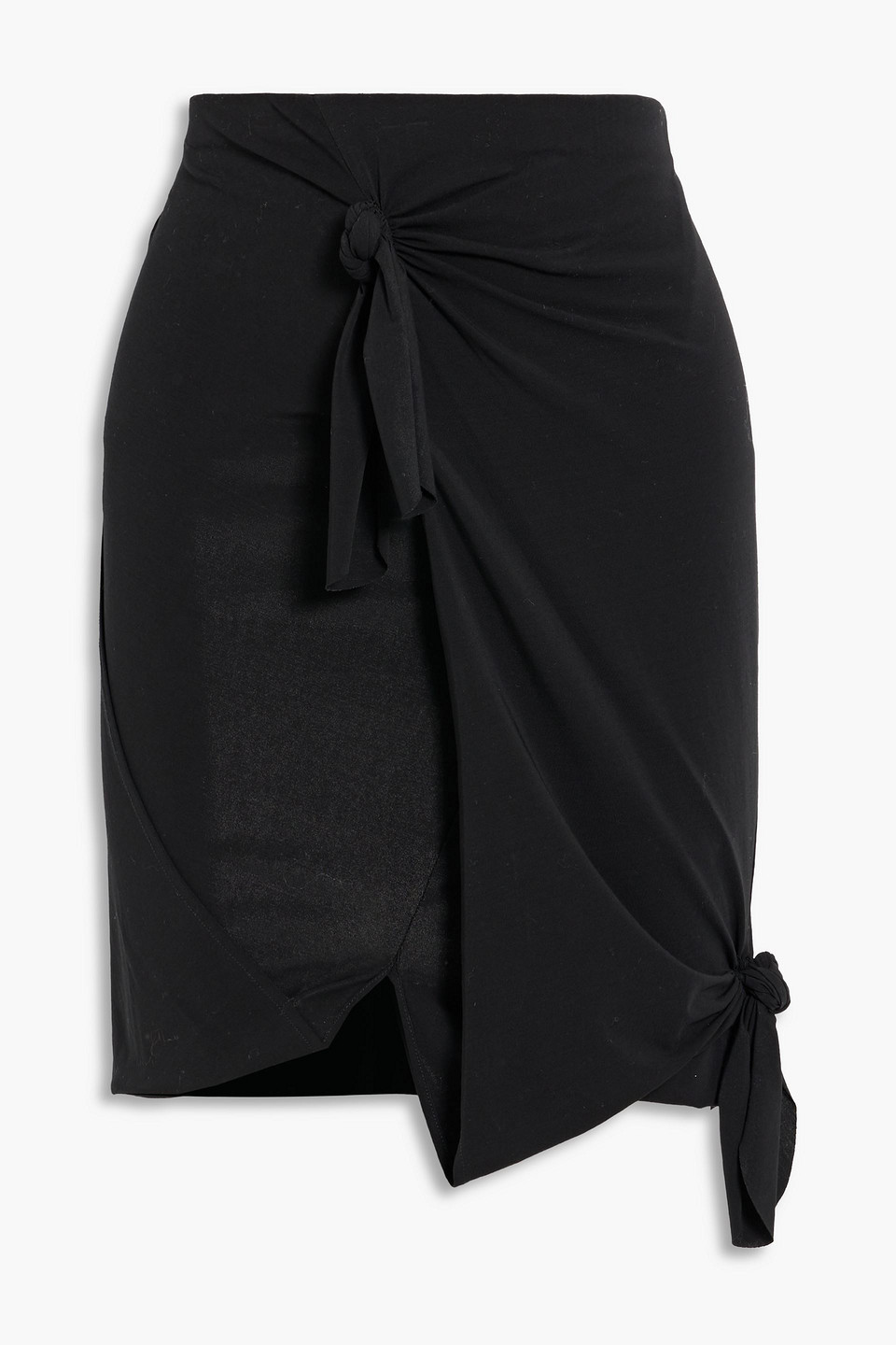 Helmut Lang Wrapeffect Knotted Stretchcotton Jersey Mini Skirt In