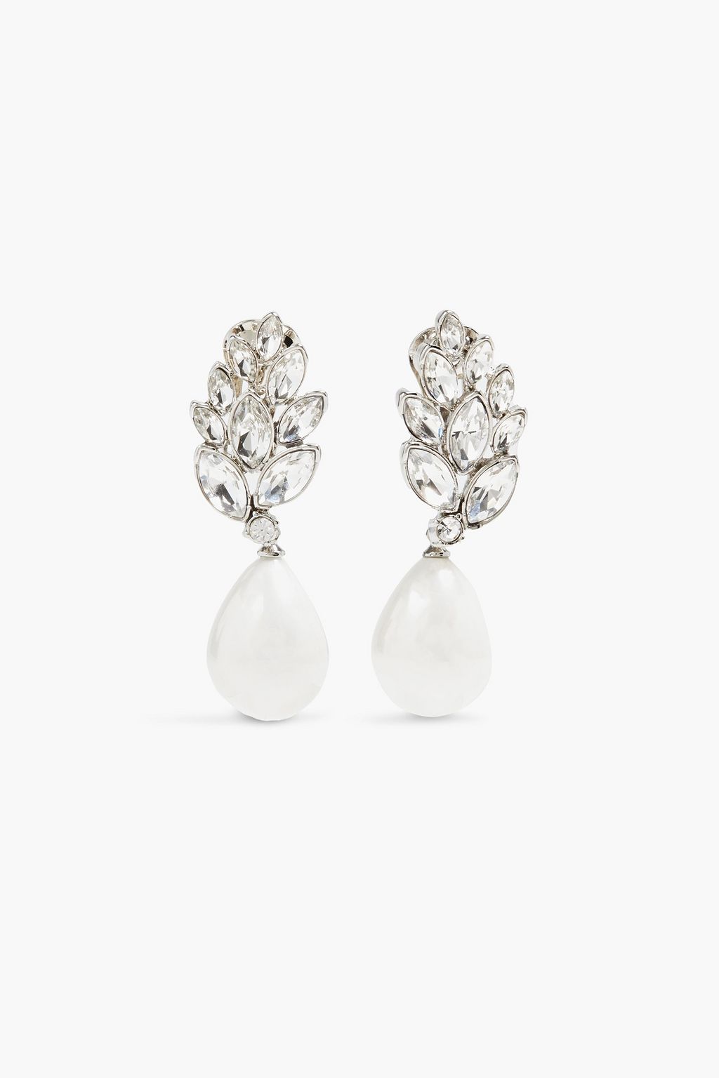 KENNETH JAY LANE Silver tone crystal and faux pearl clip earrings