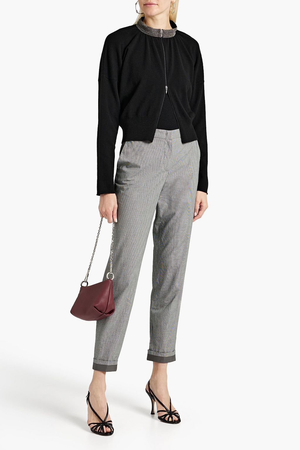 FABIANA FILIPPI Cropped houndstooth cotton straight-leg pants