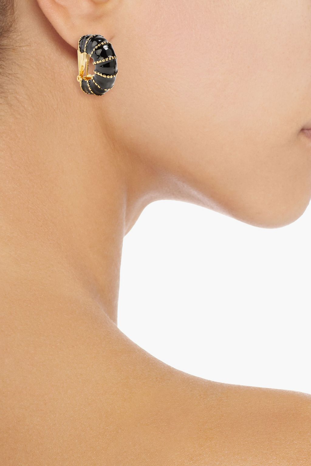 KENNETH JAY LANE Gold-tone enamel clip hoop earrings