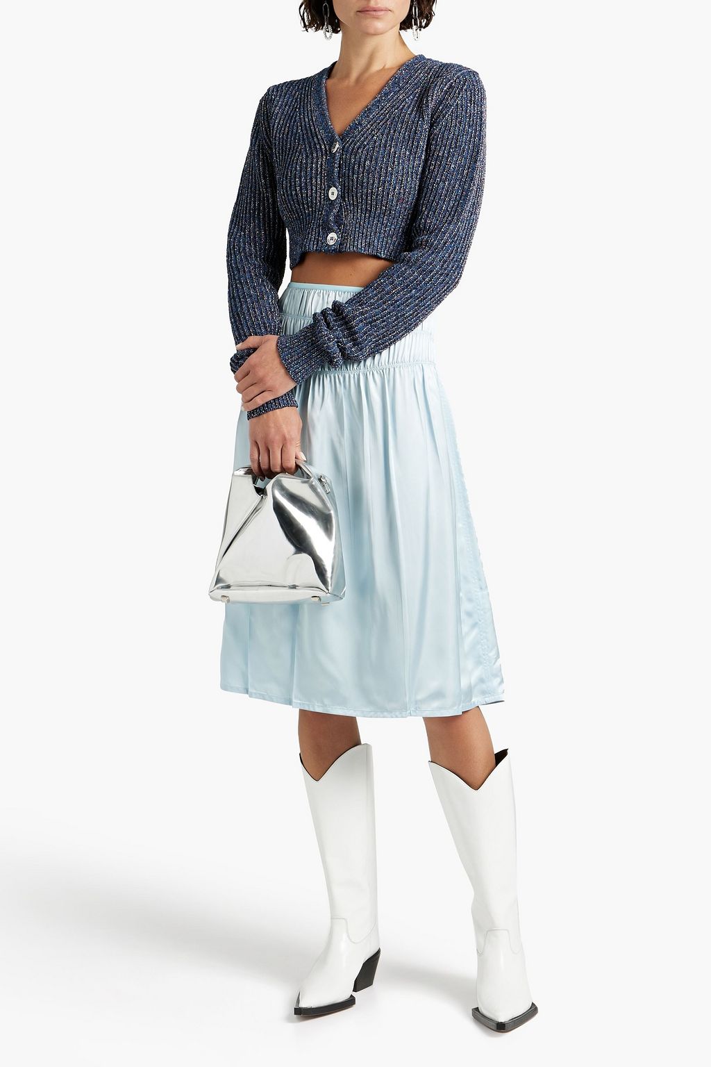 HELMUT LANG Cropped Donegal cotton-blend cardigan