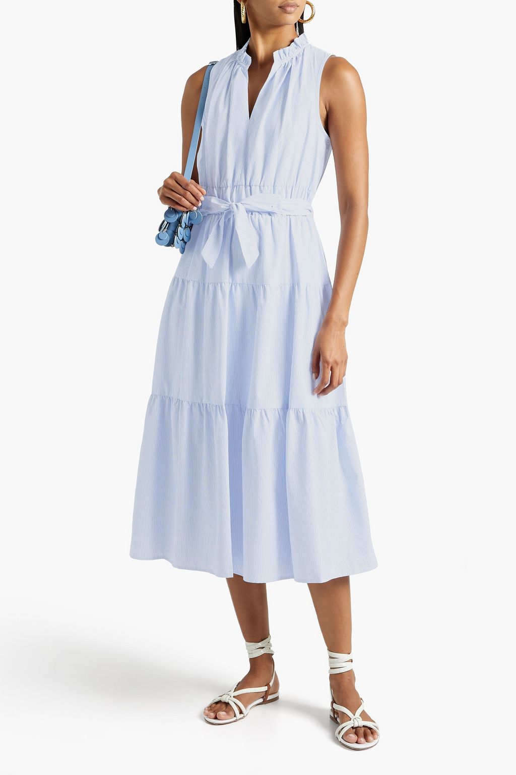 DKNY Tiered striped poplin midi dress