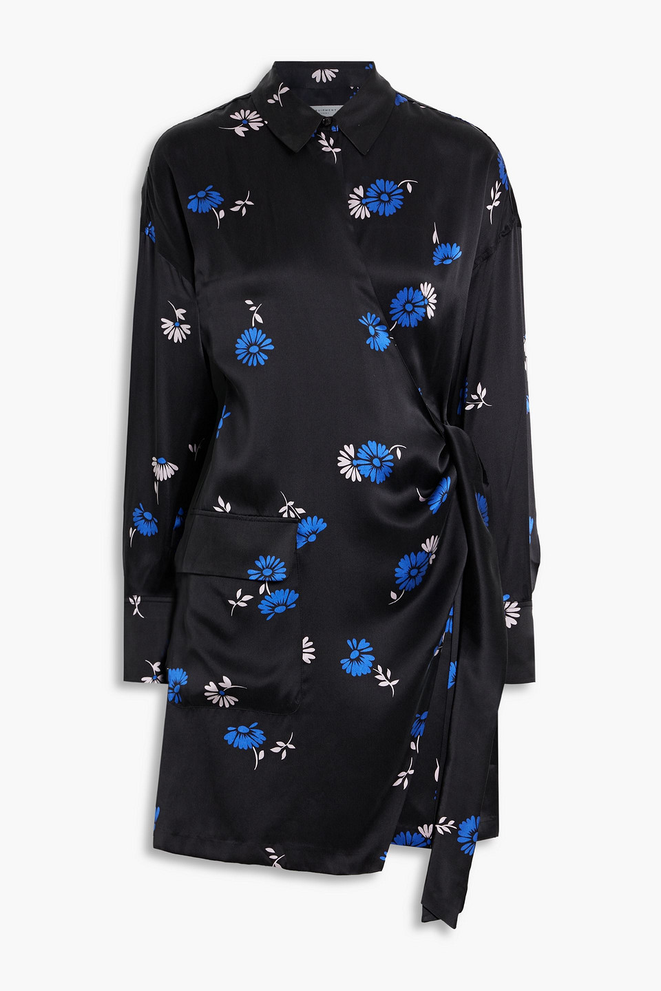 equipment - aaleah floral-print silk-satin mini wrap dress - black - m