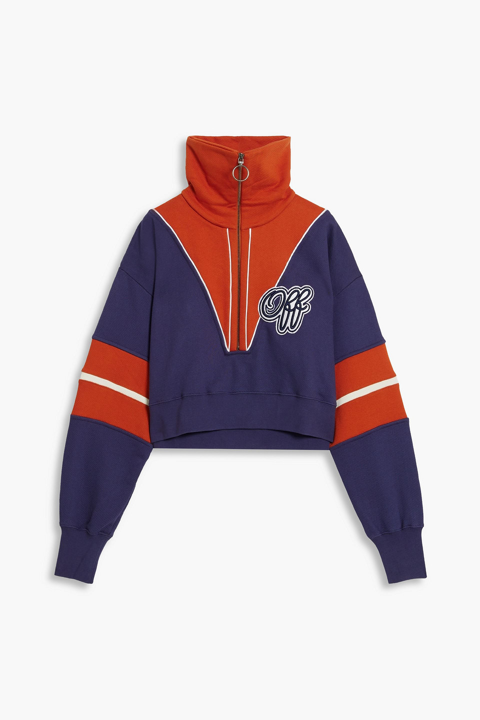 Off-white Embroidered Two-tone French Cotton-terry Sweatshirt In Indigo