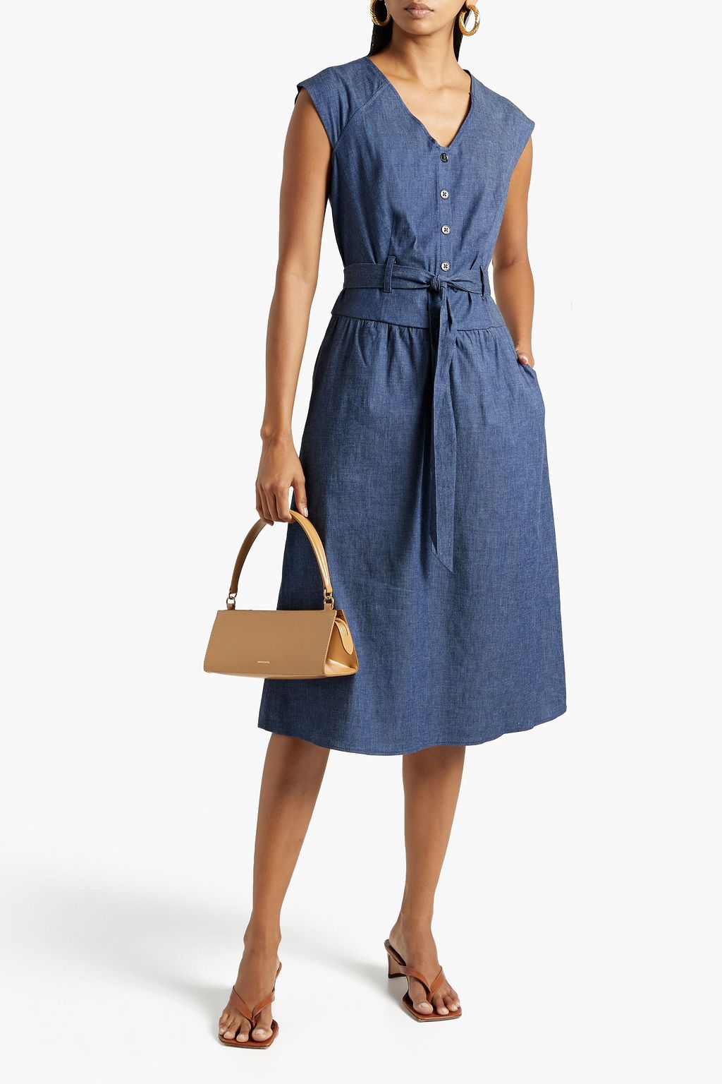 DKNY Belted cottonblend chambray midi dress THE