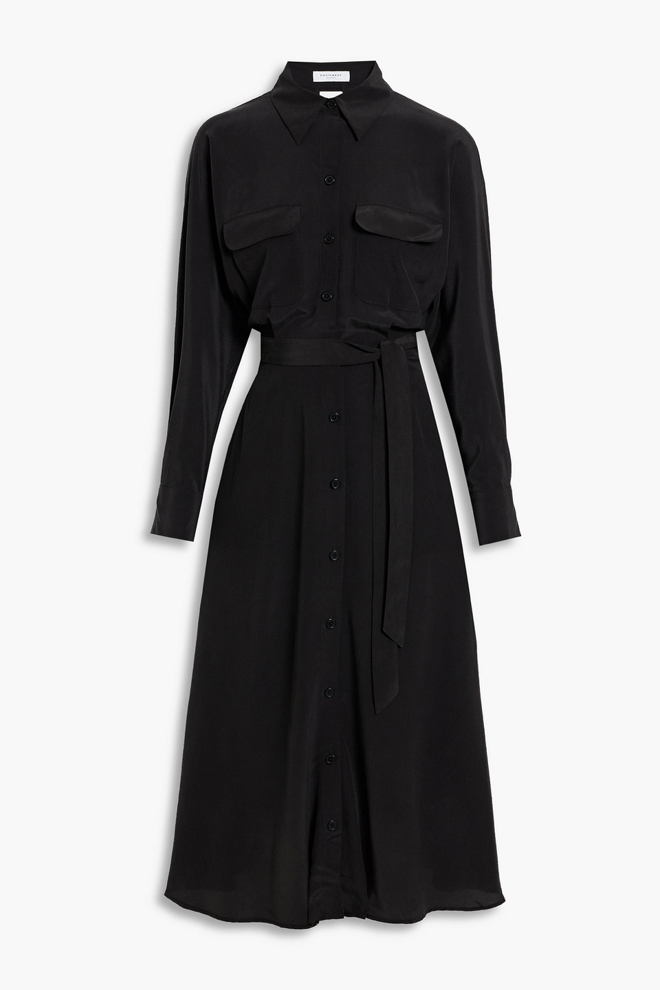 equipment black silk dress $450 Equipment Women's Black Silk Tied Waist Button Front Shirt Dress Size M