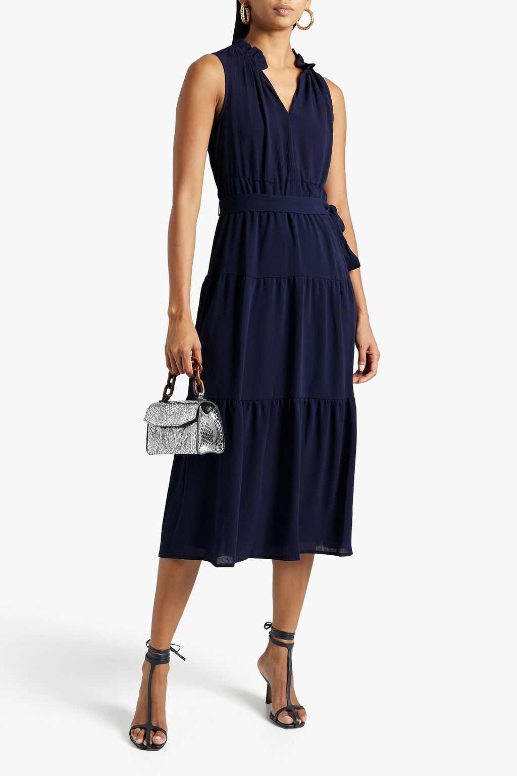 DKNY Gathered belted crepon midi dress THE