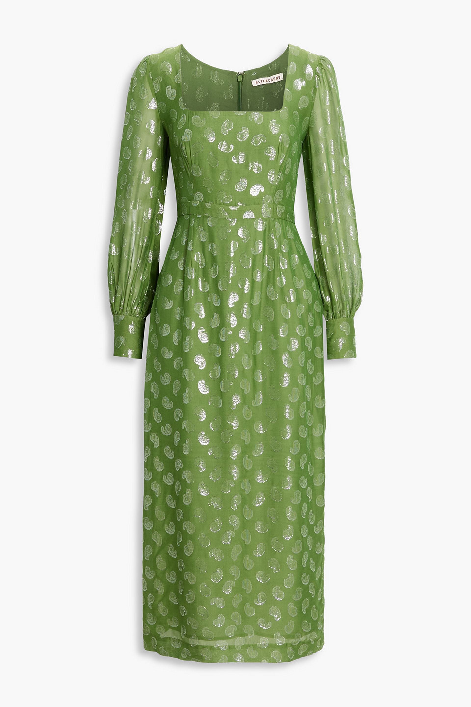 Alexa Chung Celeste Metallic Fil Coupé Chiffon Midi Dress In Green