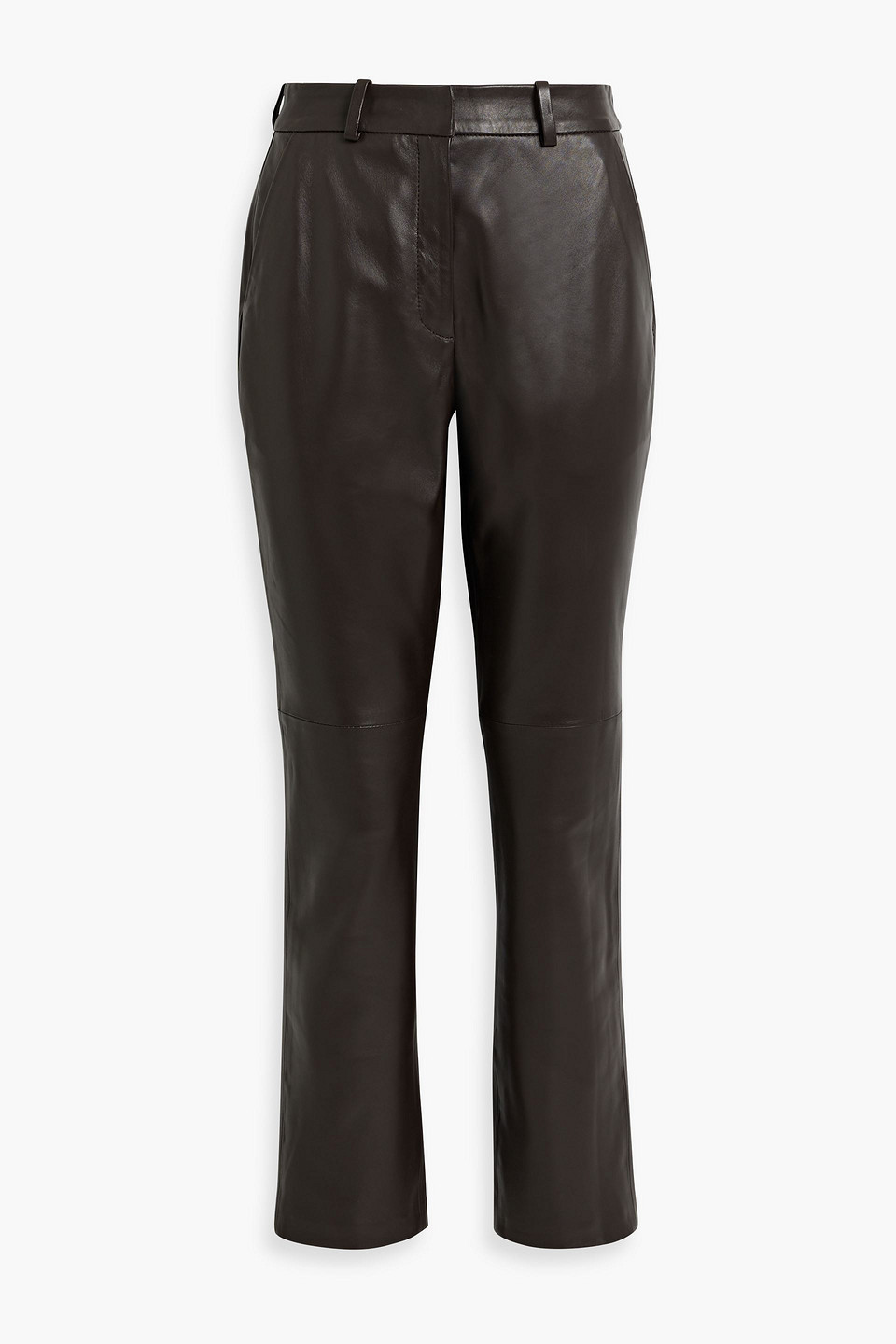 Iris & Ink Amber Leather Straight-leg Trousers In Dark Brown