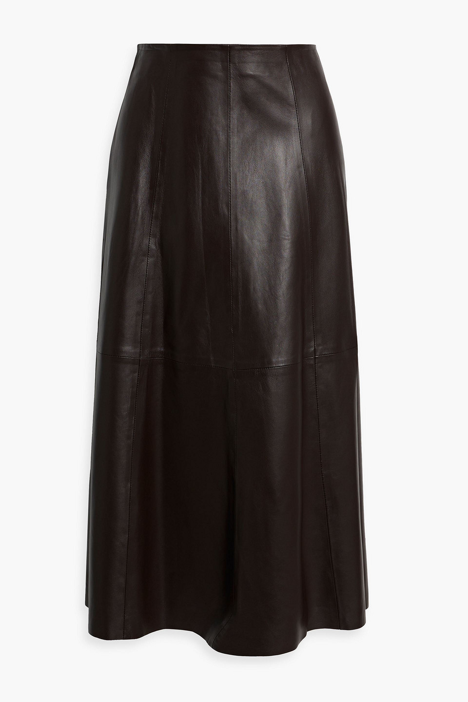 Iris & Ink Jacqueline Leather Midi Skirt In Dark Brown