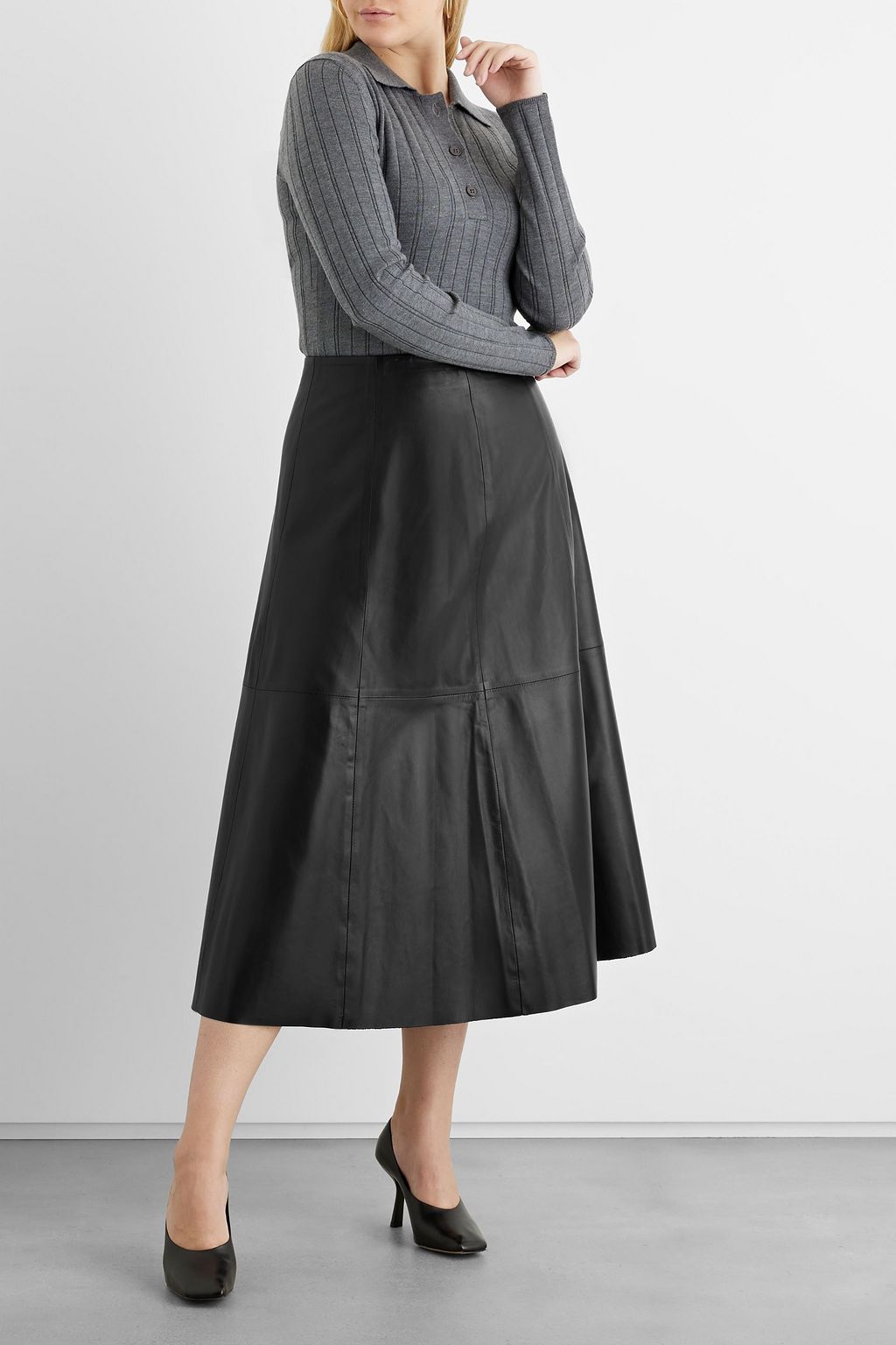 IRIS & INK Jacqueline leather midi skirt