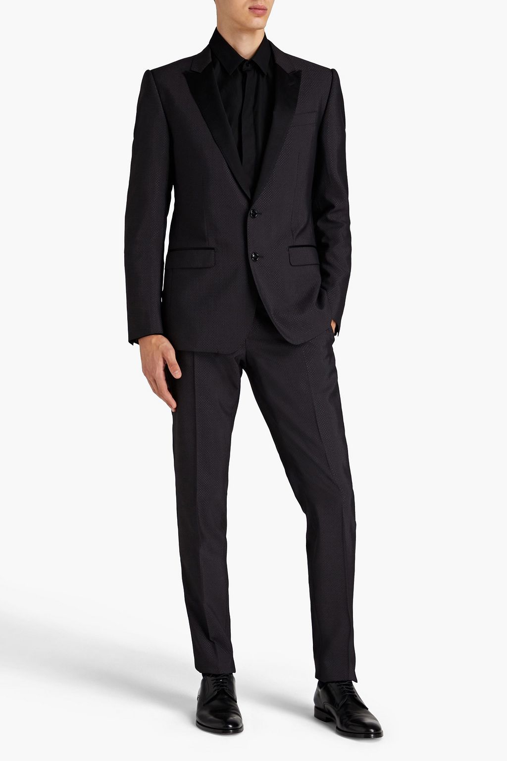 DOLCE & GABBANA Satin-trimmed polka-dot jacquard suit