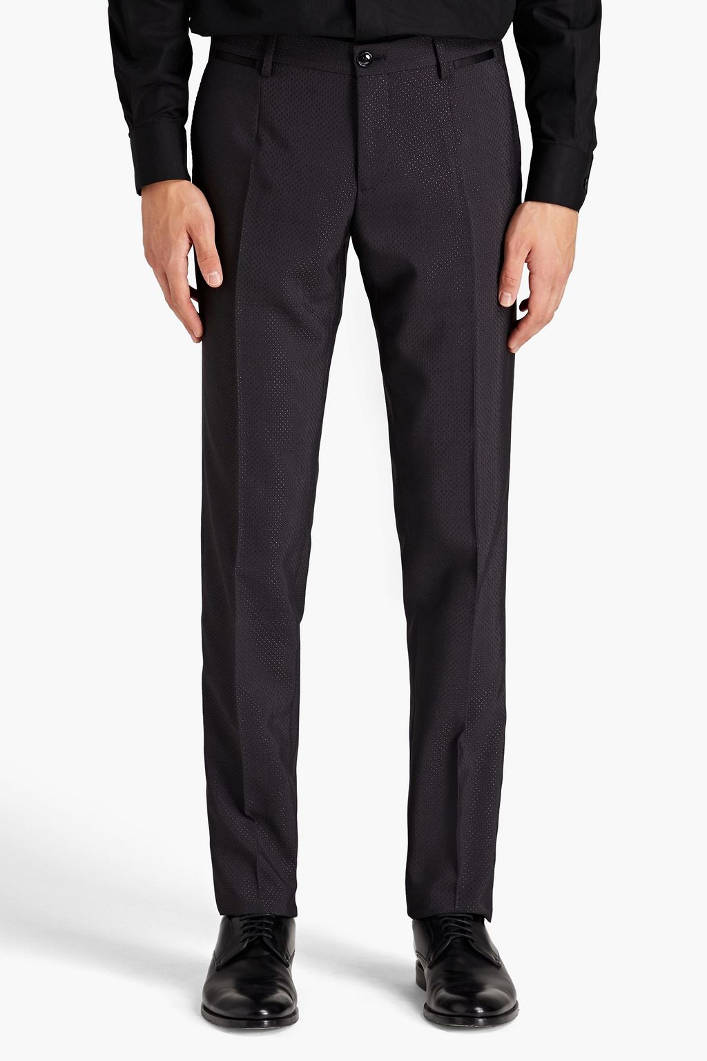 DOLCE & GABBANA Satin-trimmed polka-dot jacquard suit