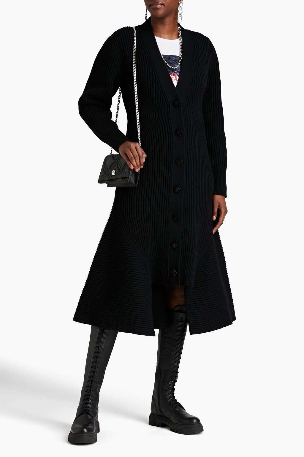 MCQUEEN Ribbed wool and cashmere-blend cardigan