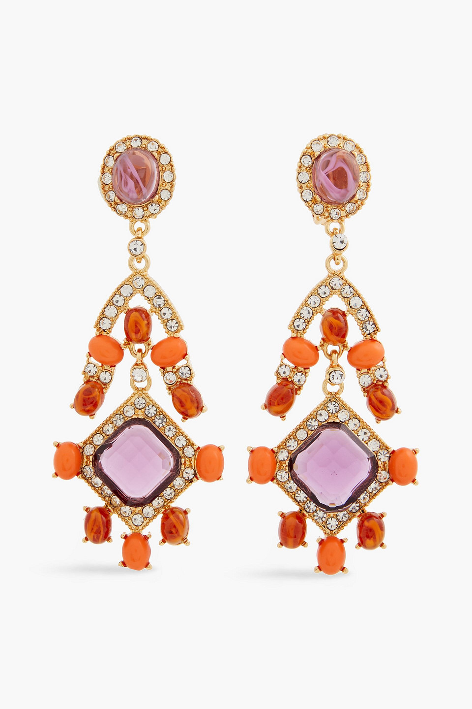 Kenneth Jay Lane Gold-plated, Resin And Crystal Earrings In Orange