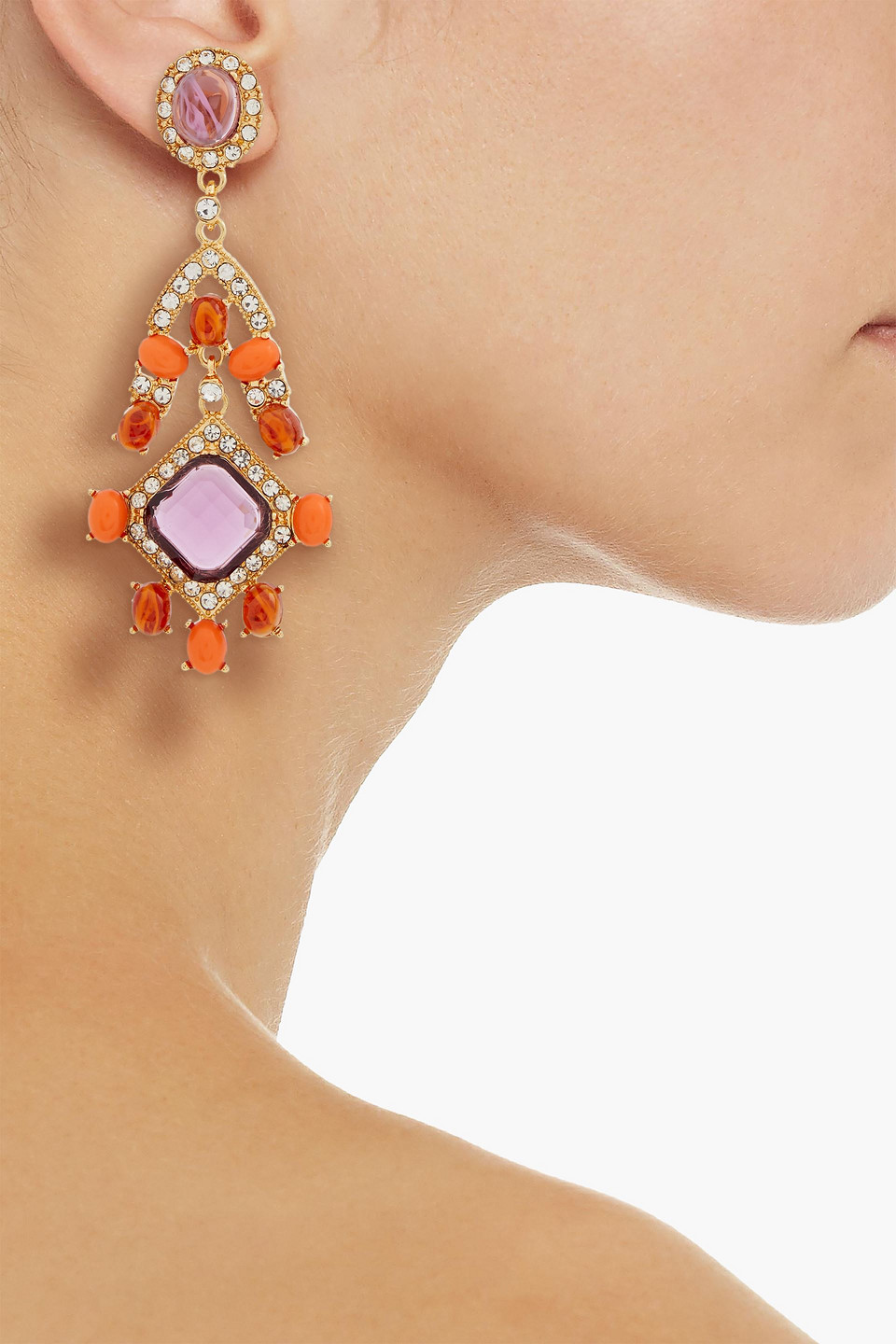 KENNETH JAY LANE GOLD-PLATED, RESIN AND CRYSTAL EARRINGS