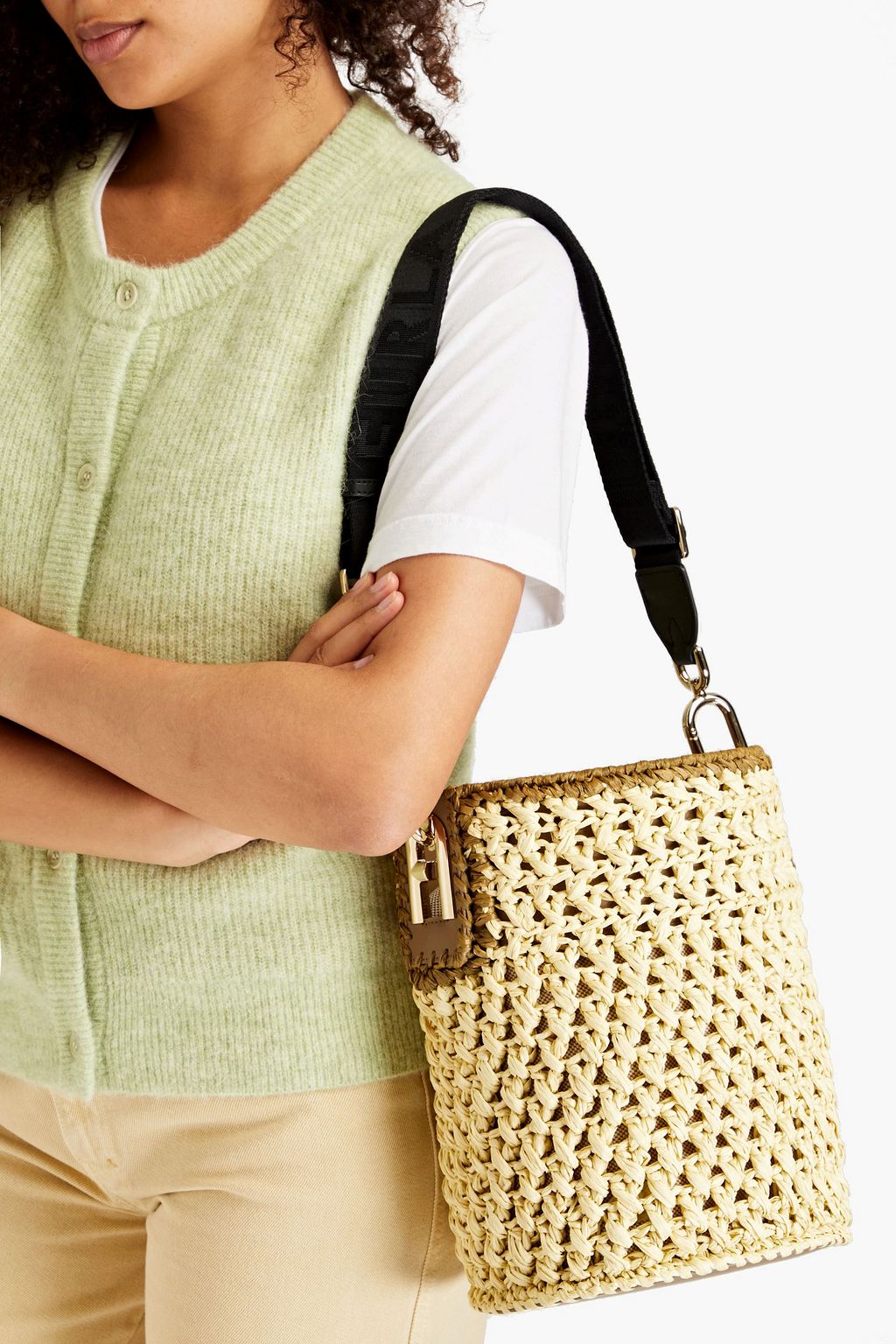 FURLA Lipari two-tone straw bucket bag
