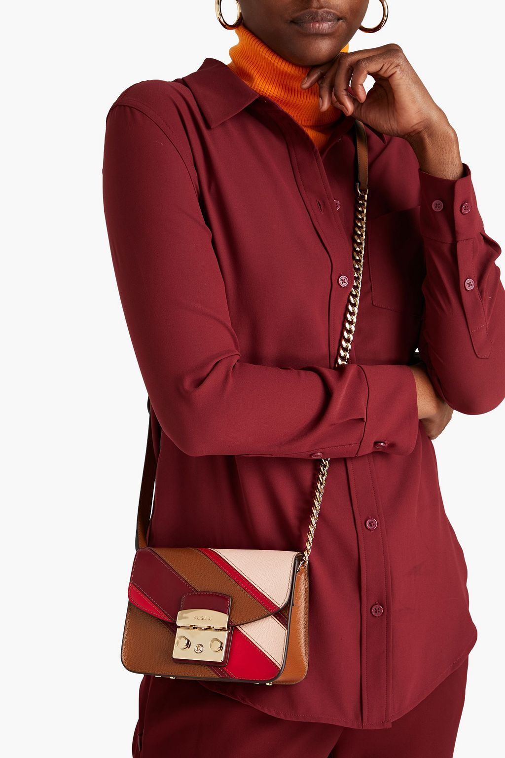 FURLA Metropolis Mini color-block pebbled-leather shoulder bag