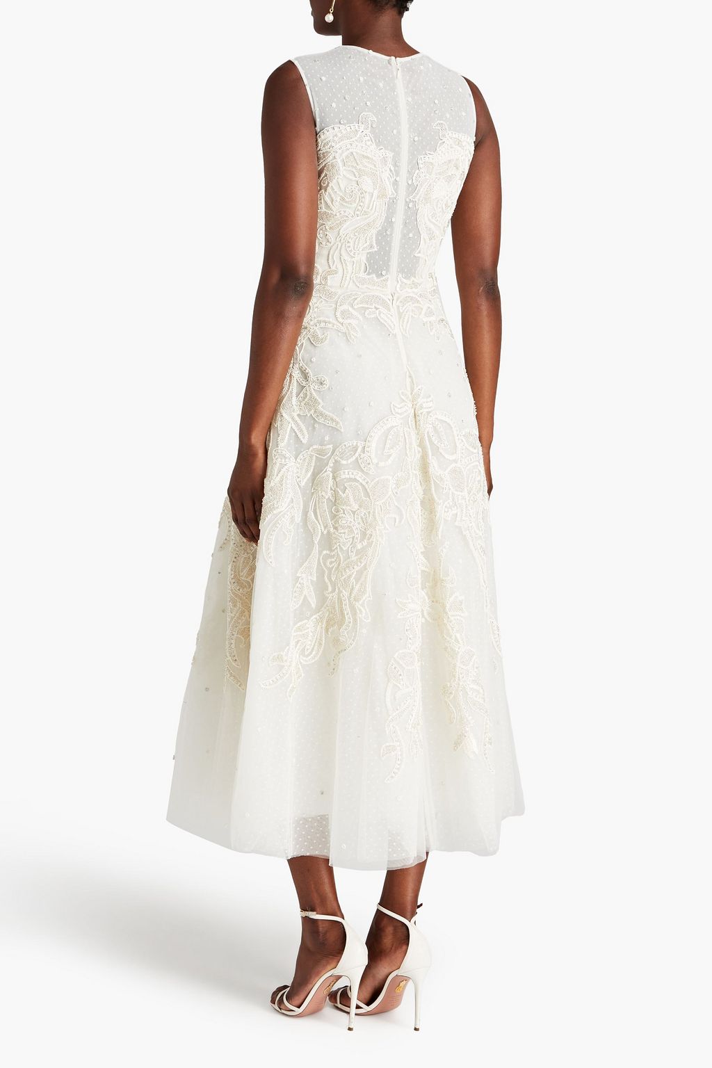 ZUHAIR MURAD Gardenia embellished point d'esprit midi dress