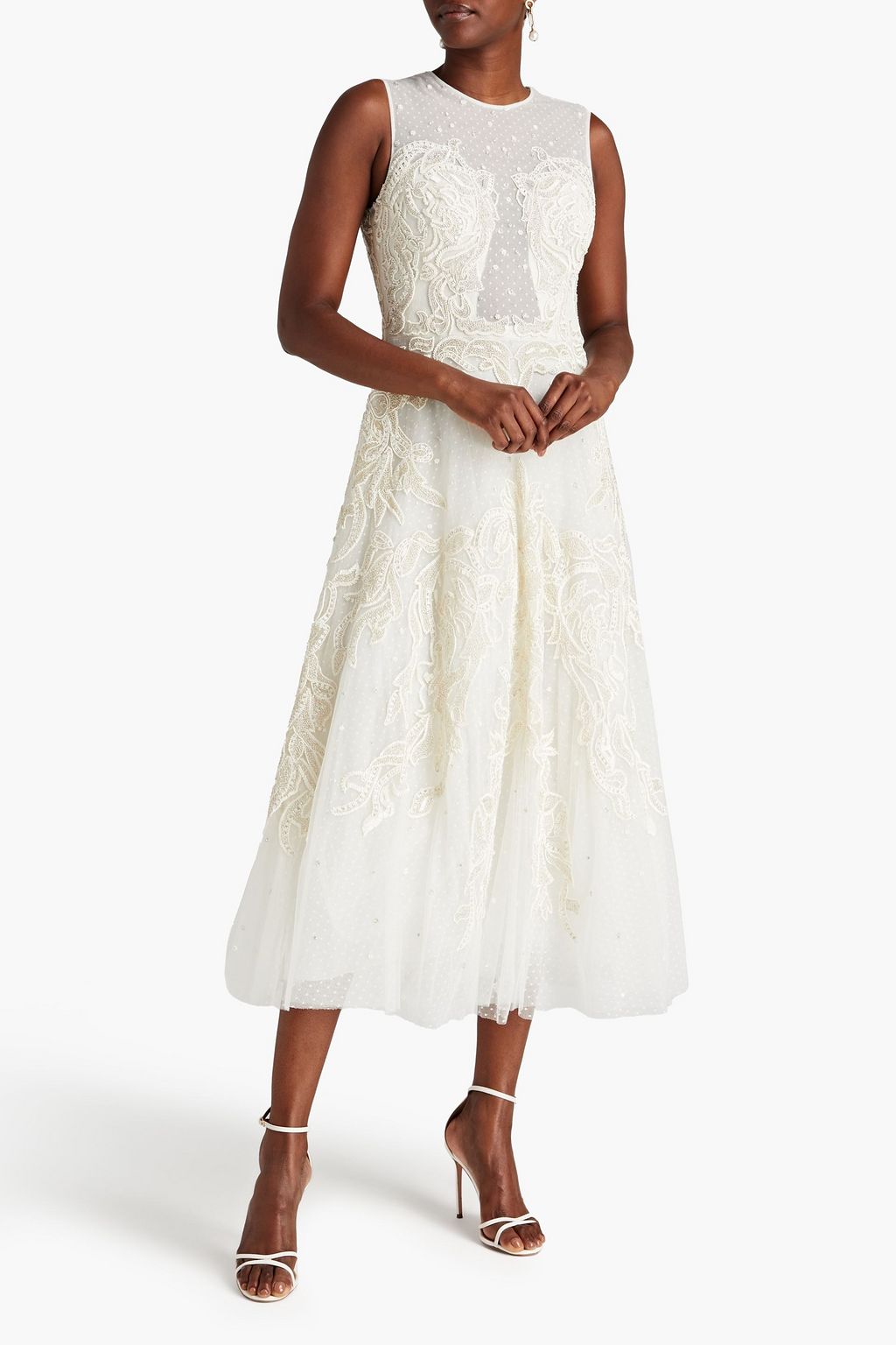 ZUHAIR MURAD Gardenia embellished point d'esprit midi dress