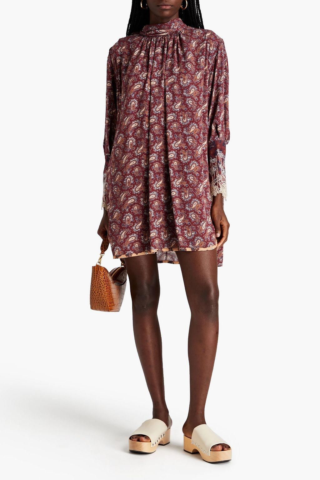 CHLOÉ Gerafftes Minikleid aus Seiden-Crêpe mit Paisley-Print
