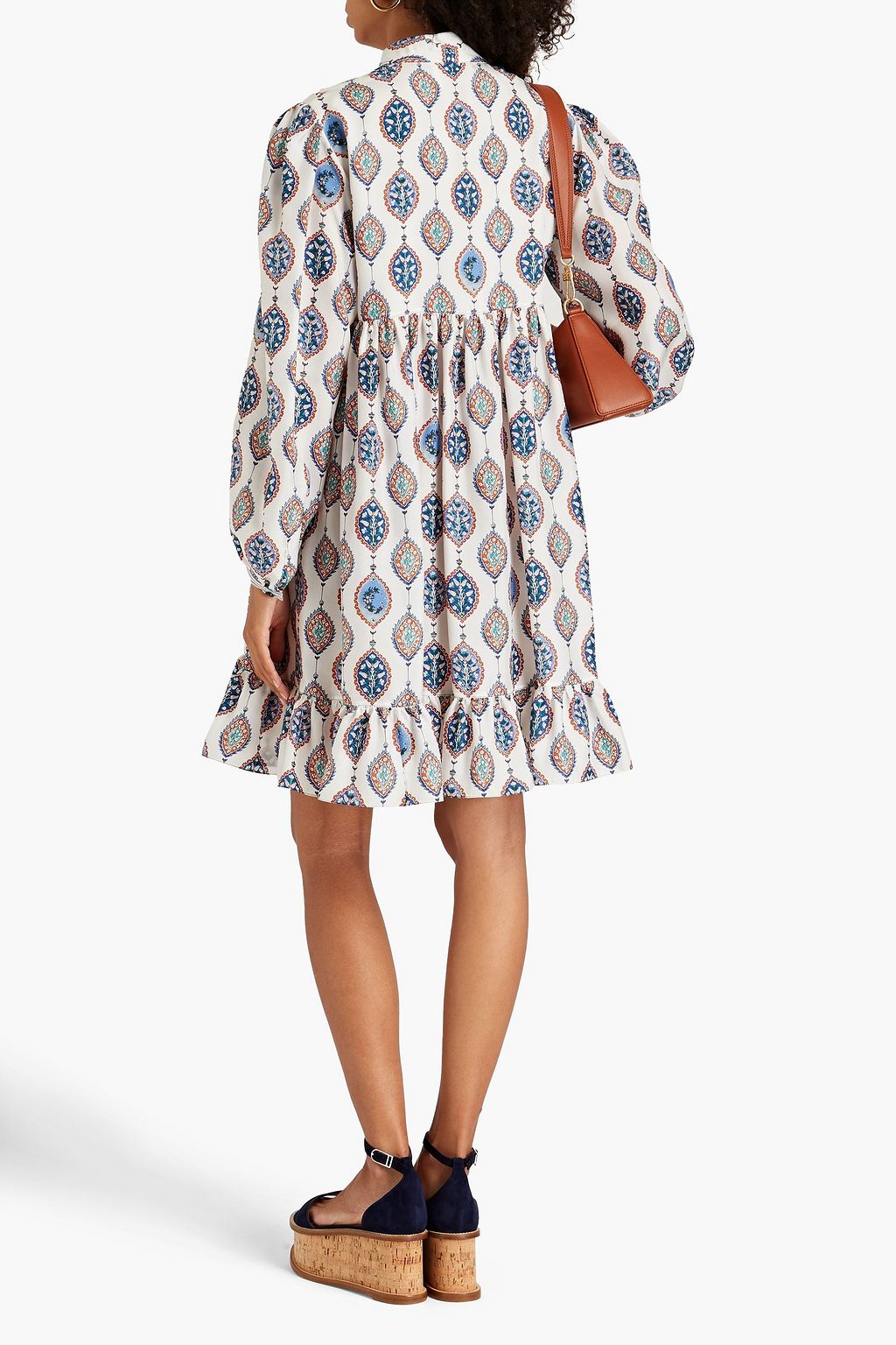 CHLOÉ Gerafftes Kleid aus Seide mit Print und Schluppe