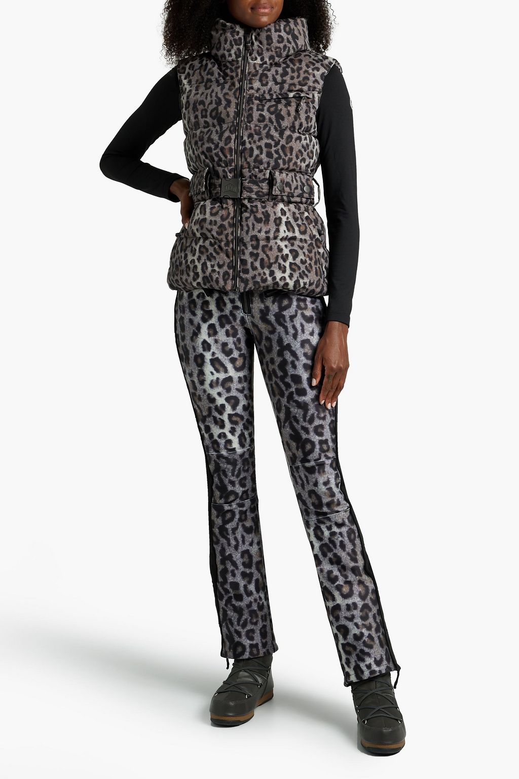 JETSET Belted quilted leopard-print ski vest