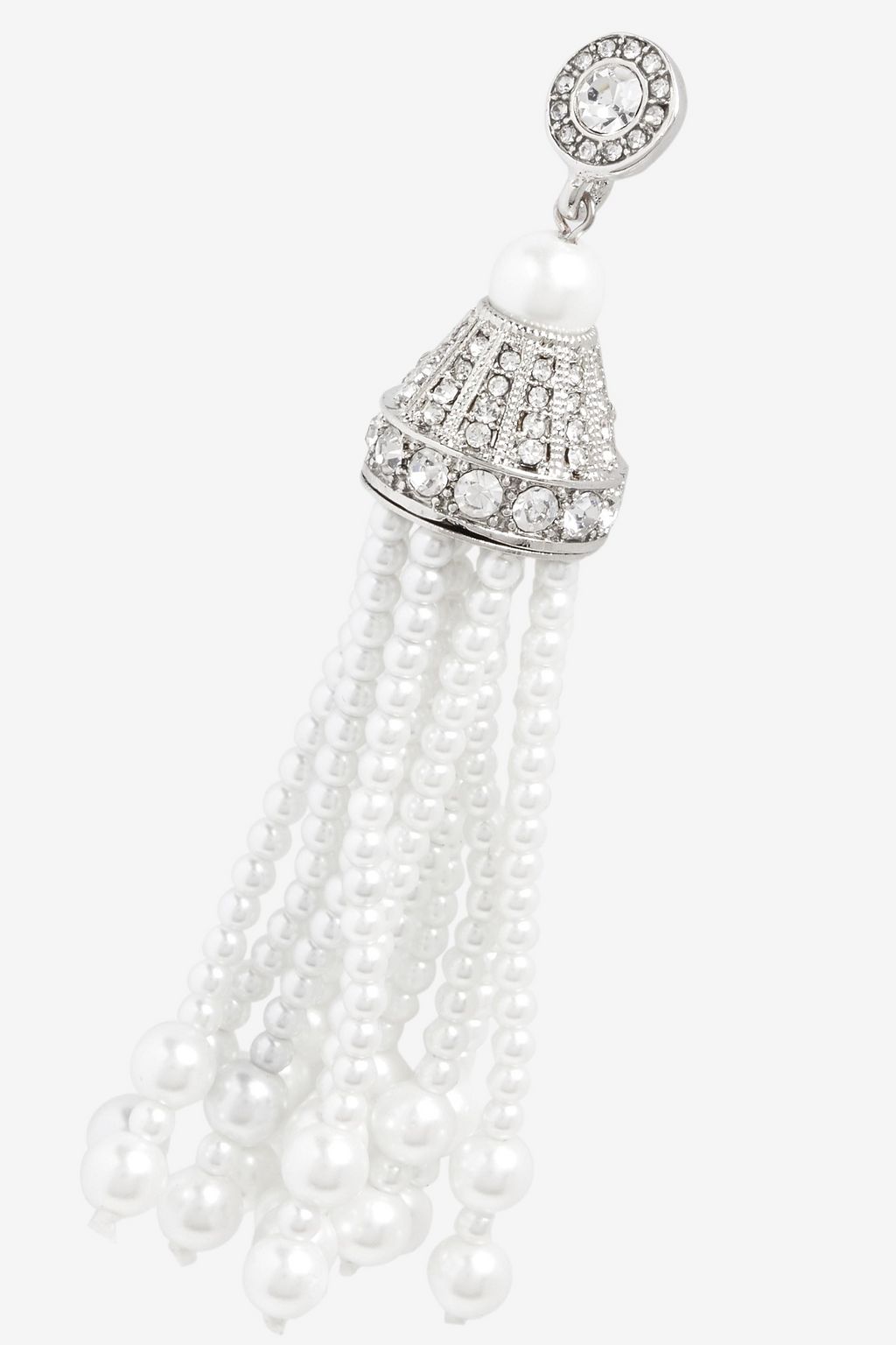 KENNETH JAY LANE Tasseled silver-tone, faux pearl and crystal earrings