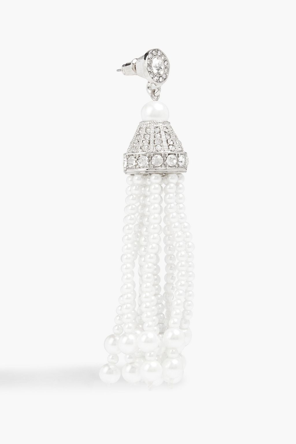 KENNETH JAY LANE Tasseled silver-tone, faux pearl and crystal earrings