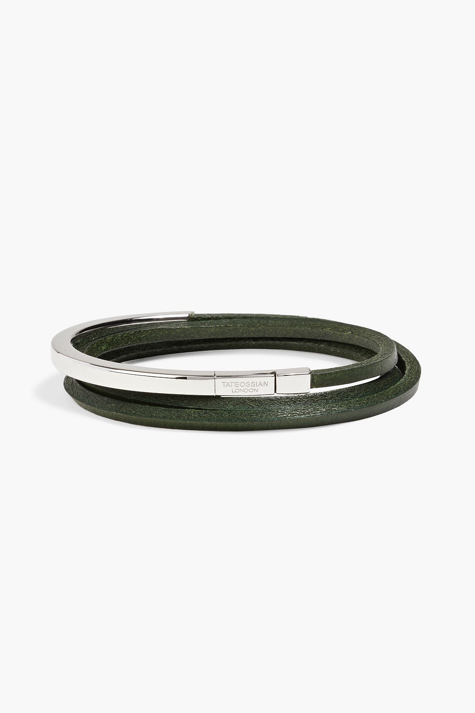 Tateossian Leather And Sterling Silver Bracelet In Forest Green