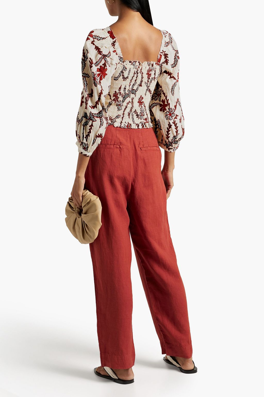 JOIE Bension shirred printed cottongauze top THE