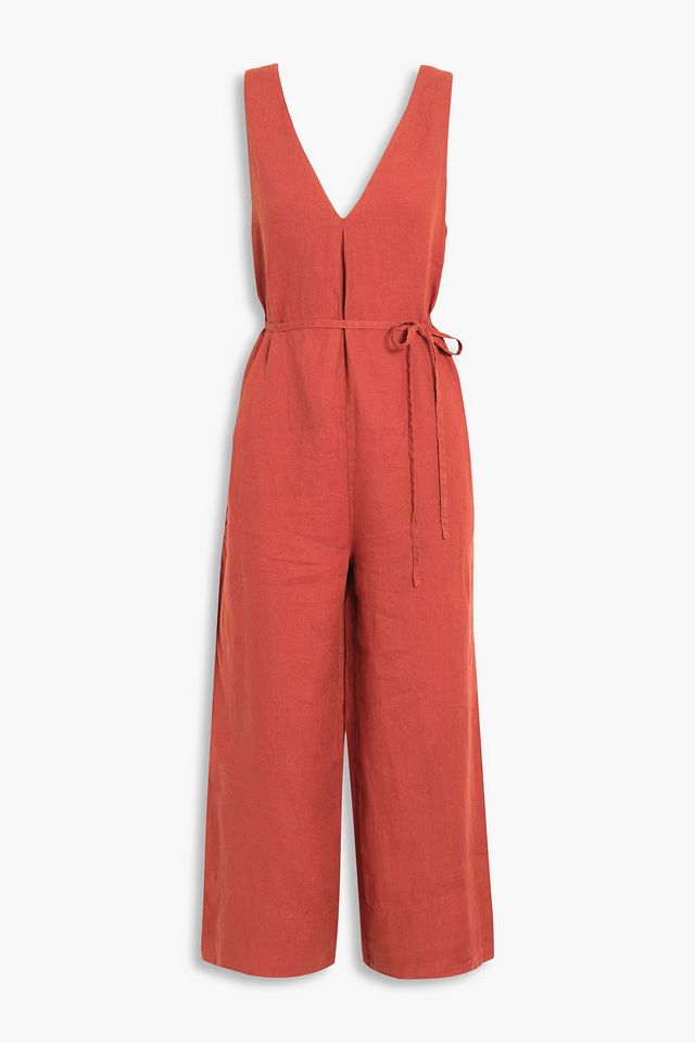 Brier cropped pleated linen jumpsuit