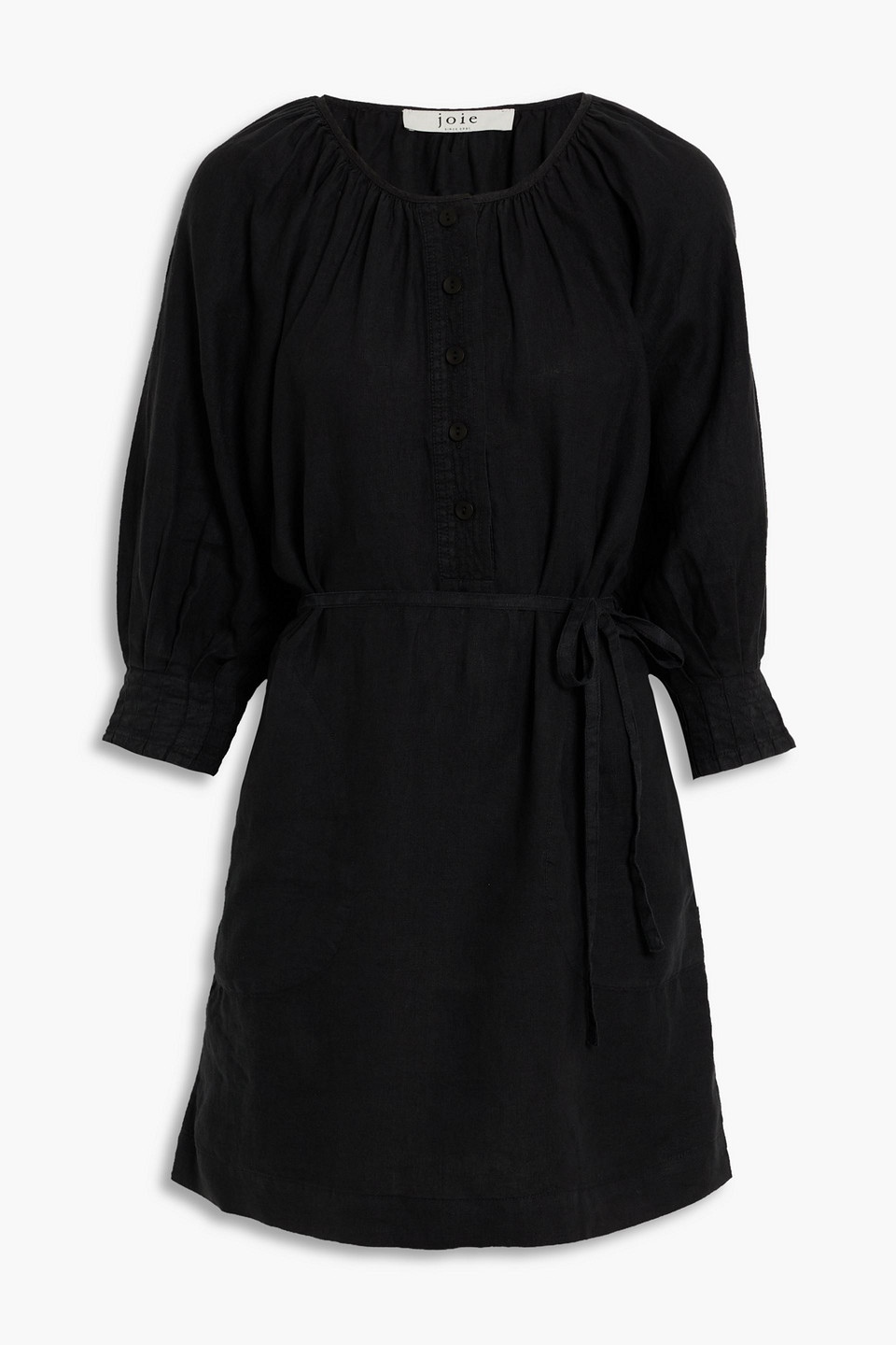 Joie Landra Gathered Linen Mini Dress In Black | ModeSens
