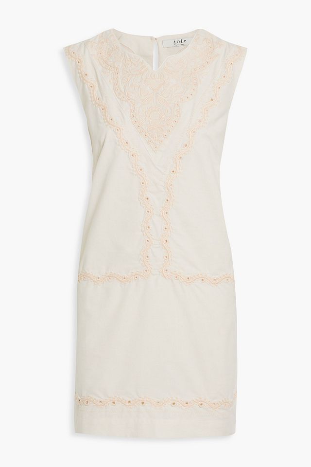 Modarie broderie anglaise-trimmed linen and cotton-blend mini dress