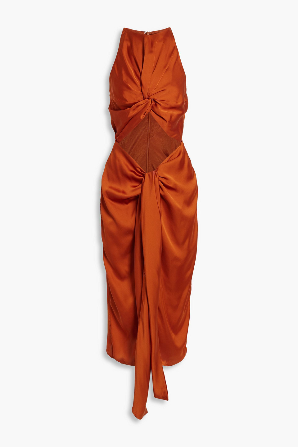 andrea iyamah - reni knotted cutout satin midi dress - orange - l