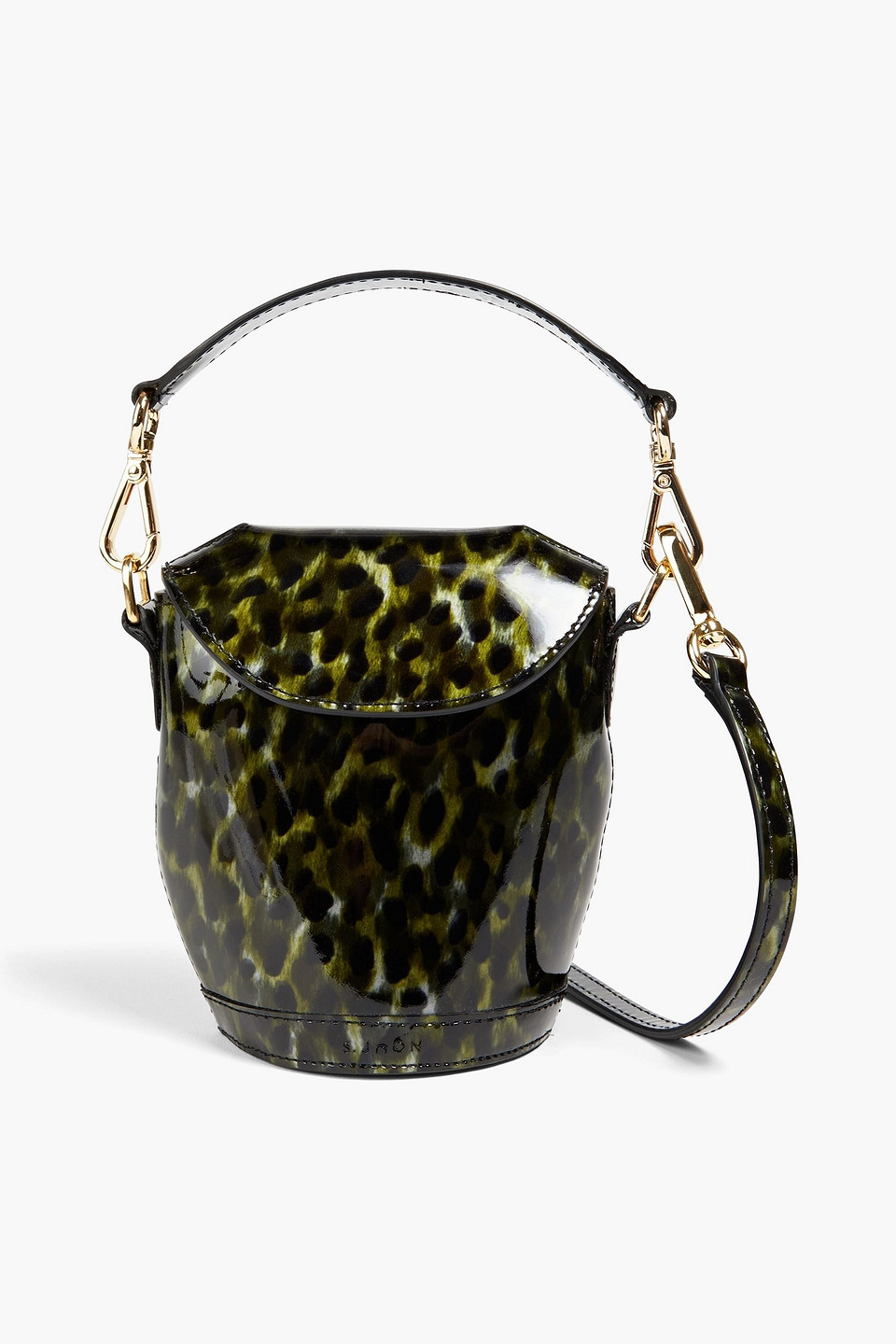 S.joon Milk Pail Leopard-print Patent-leather Bucket Bag In Black