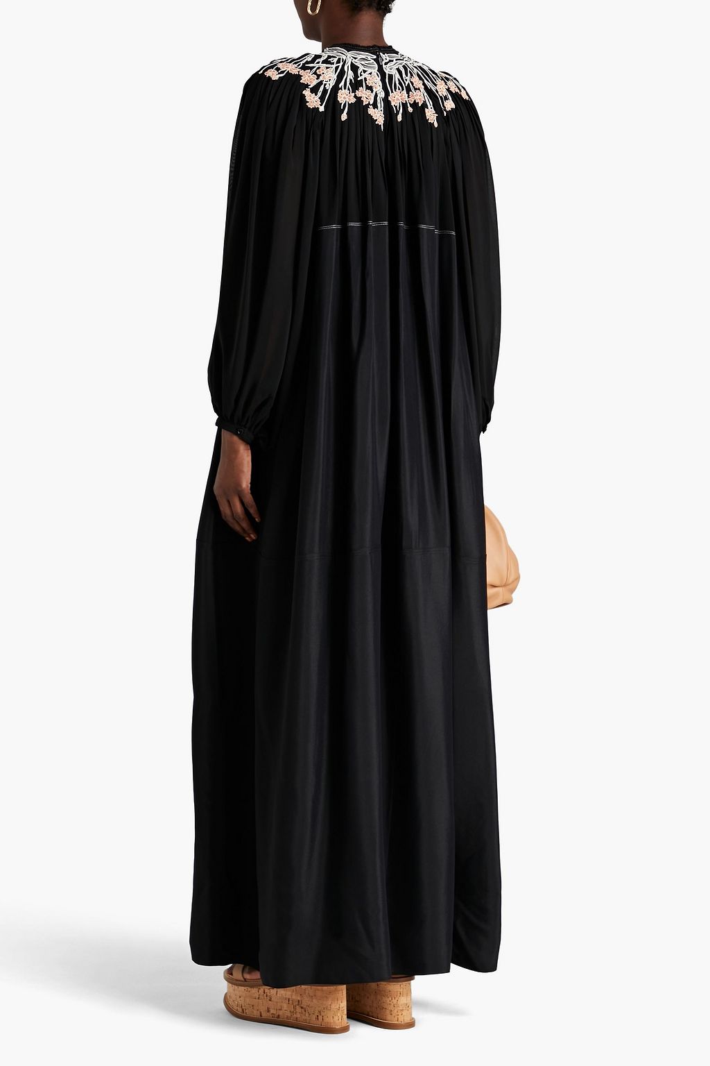CHLOÉ Gerafftes Maxikleid aus Seiden-Georgette mit Stickereien