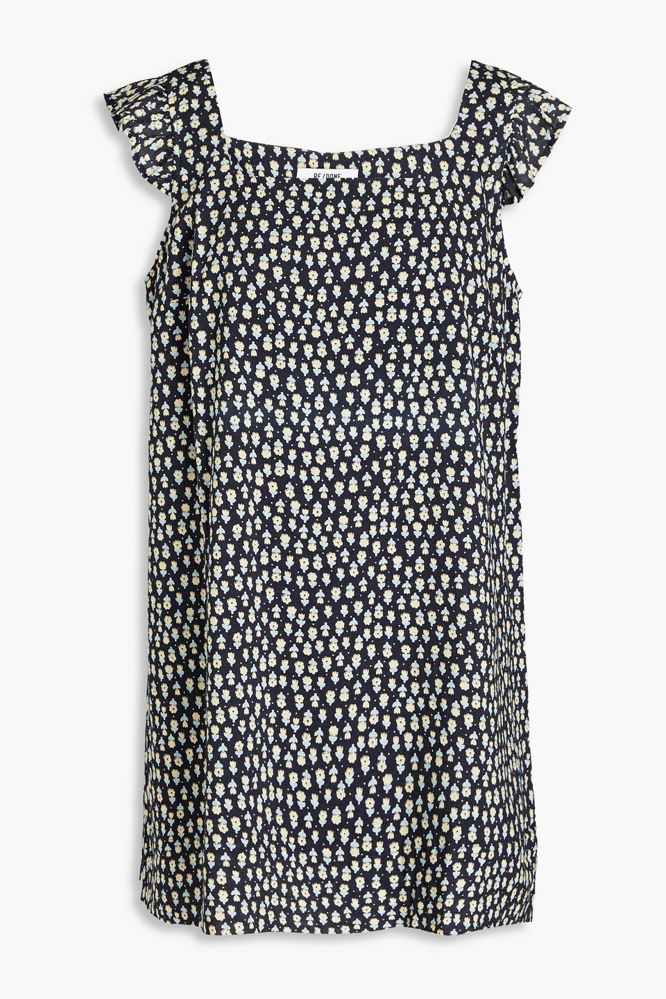 Re/done Floral-print Cotton-blend Jersey Mini Dress In Navy