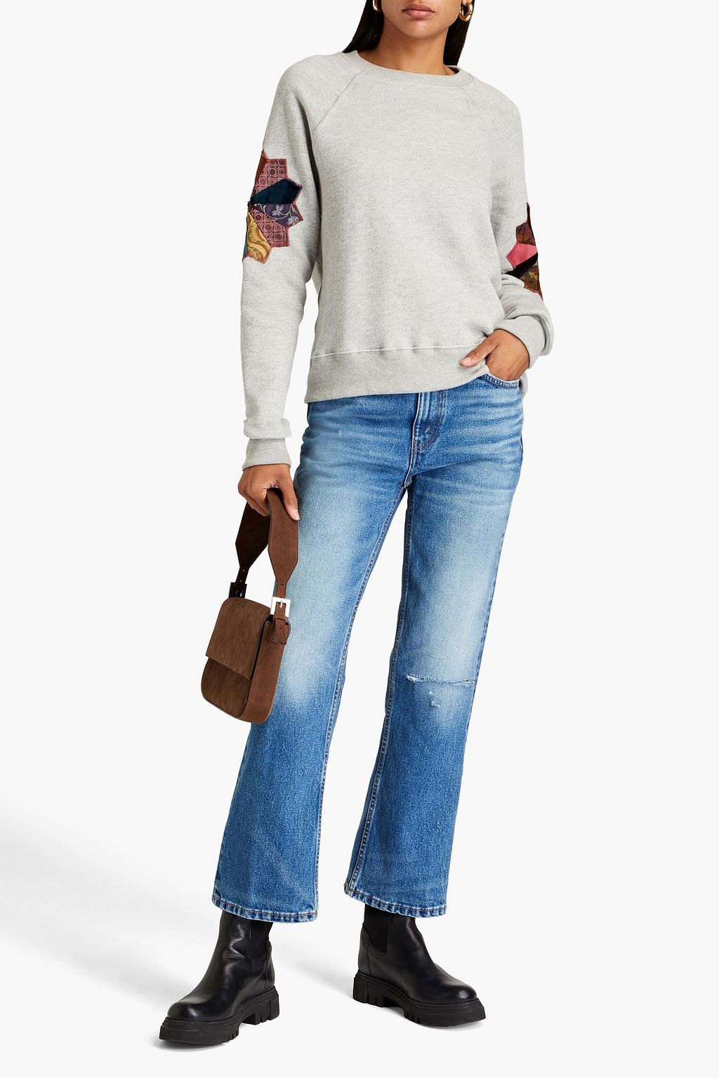 RE/DONE Appliquéd cotton-fleece sweatshirt