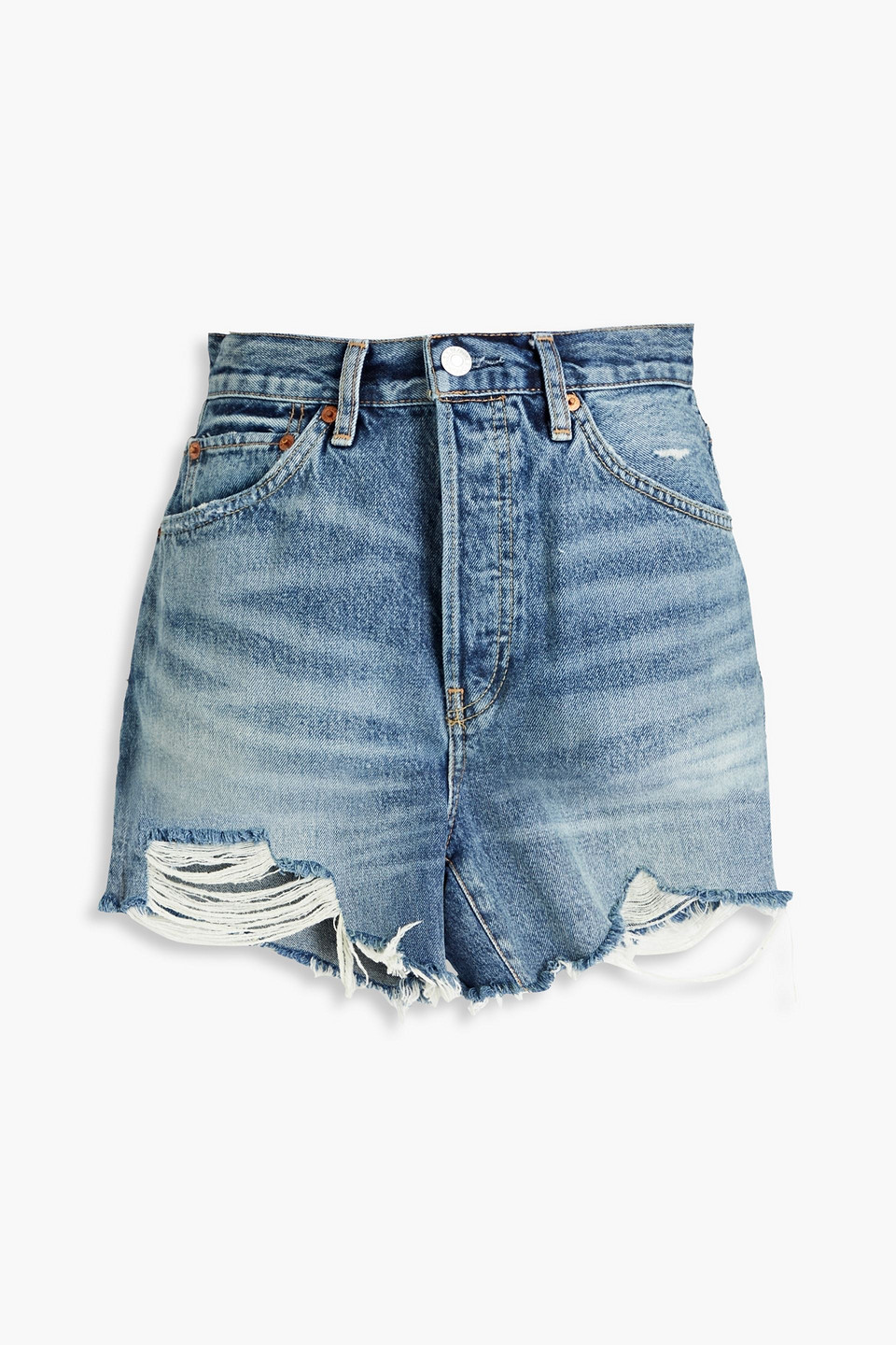 Distressed denim shorts