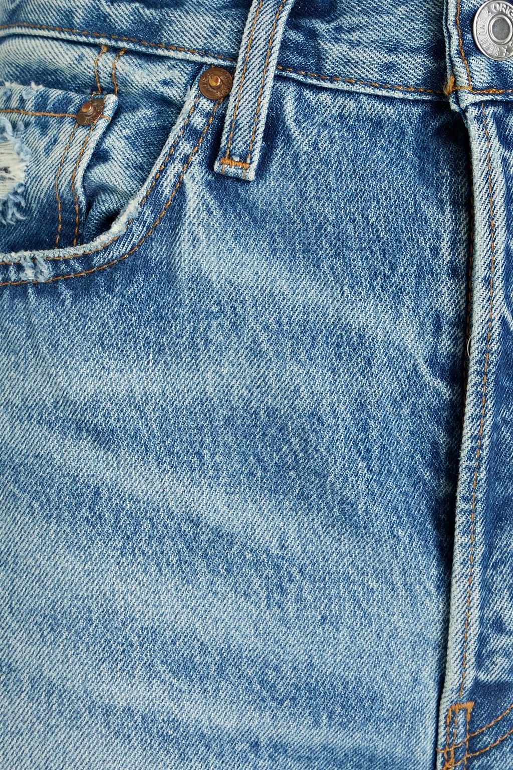 RE/DONE بنطلون جينز باهت بقصة أرجل مستقيمة وخصر مرتفع بتصميم ممزق