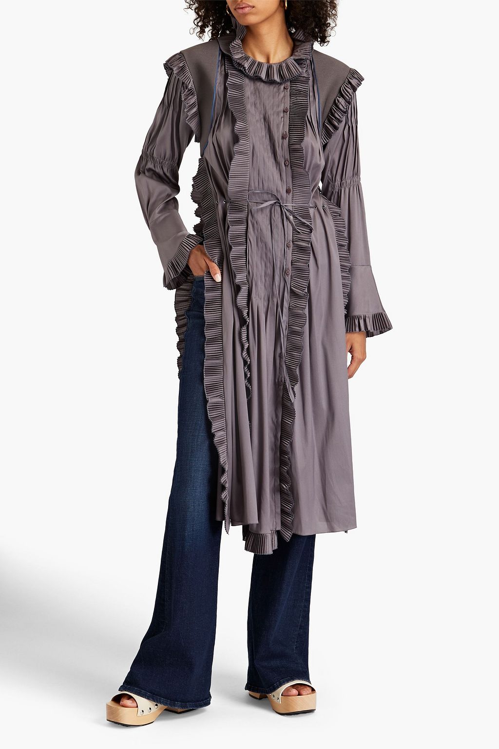 CHLOÉ Jacke aus Stretch-Seide mit Rüschen und Twill-Besatz