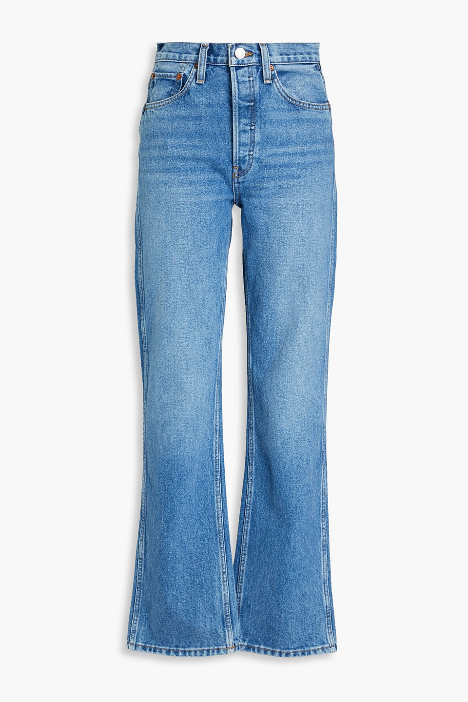 Re/done Faded High-rise Bootcut Jeans In Mid Denim
