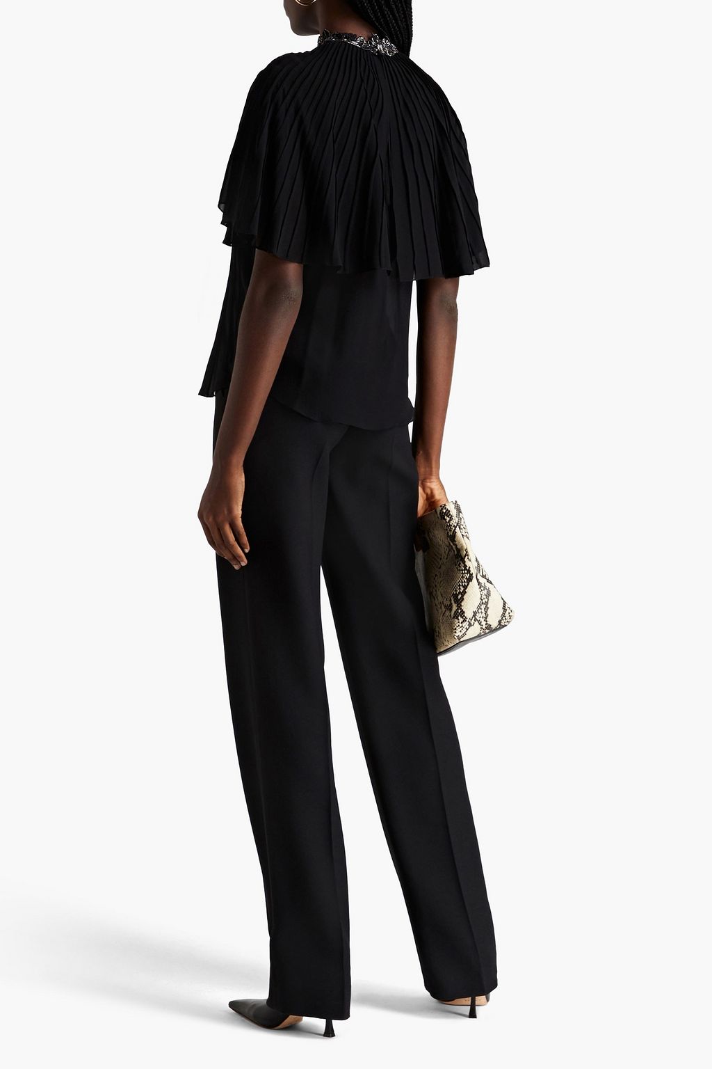 CHLOÉ Bead-embellished pintucked silk-georgette top