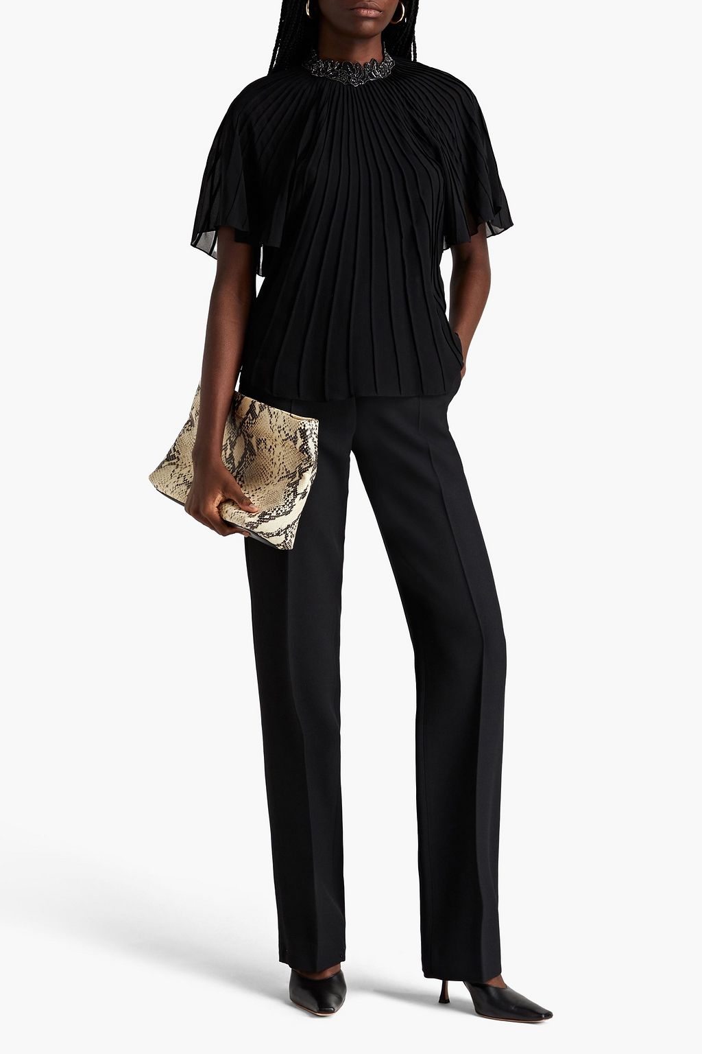 CHLOÉ Bead-embellished pintucked silk-georgette top