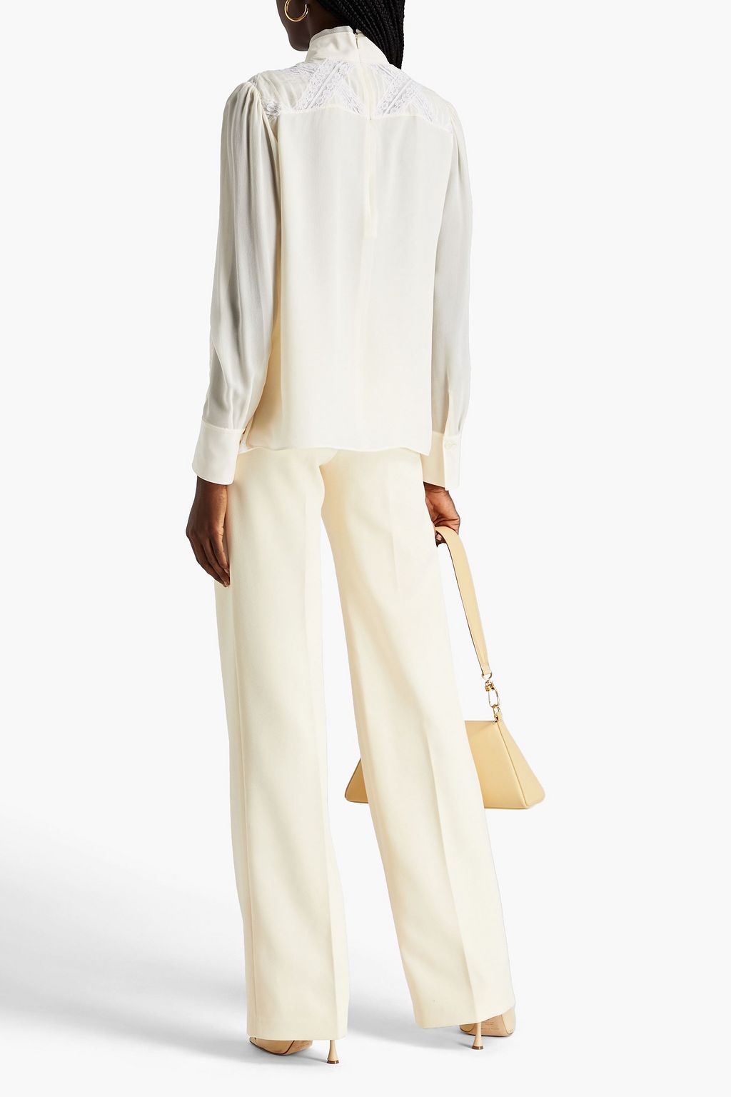 CHLOÉ Bluse aus Seiden-Georgette mit Spitzeneinsätzen und Biesen
