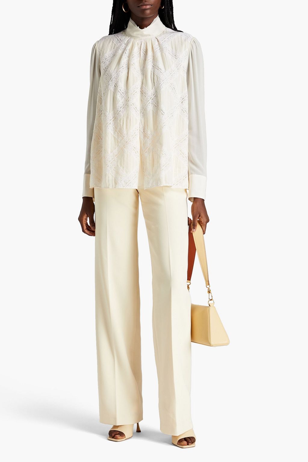 CHLOÉ Bluse aus Seiden-Georgette mit Spitzeneinsätzen und Biesen