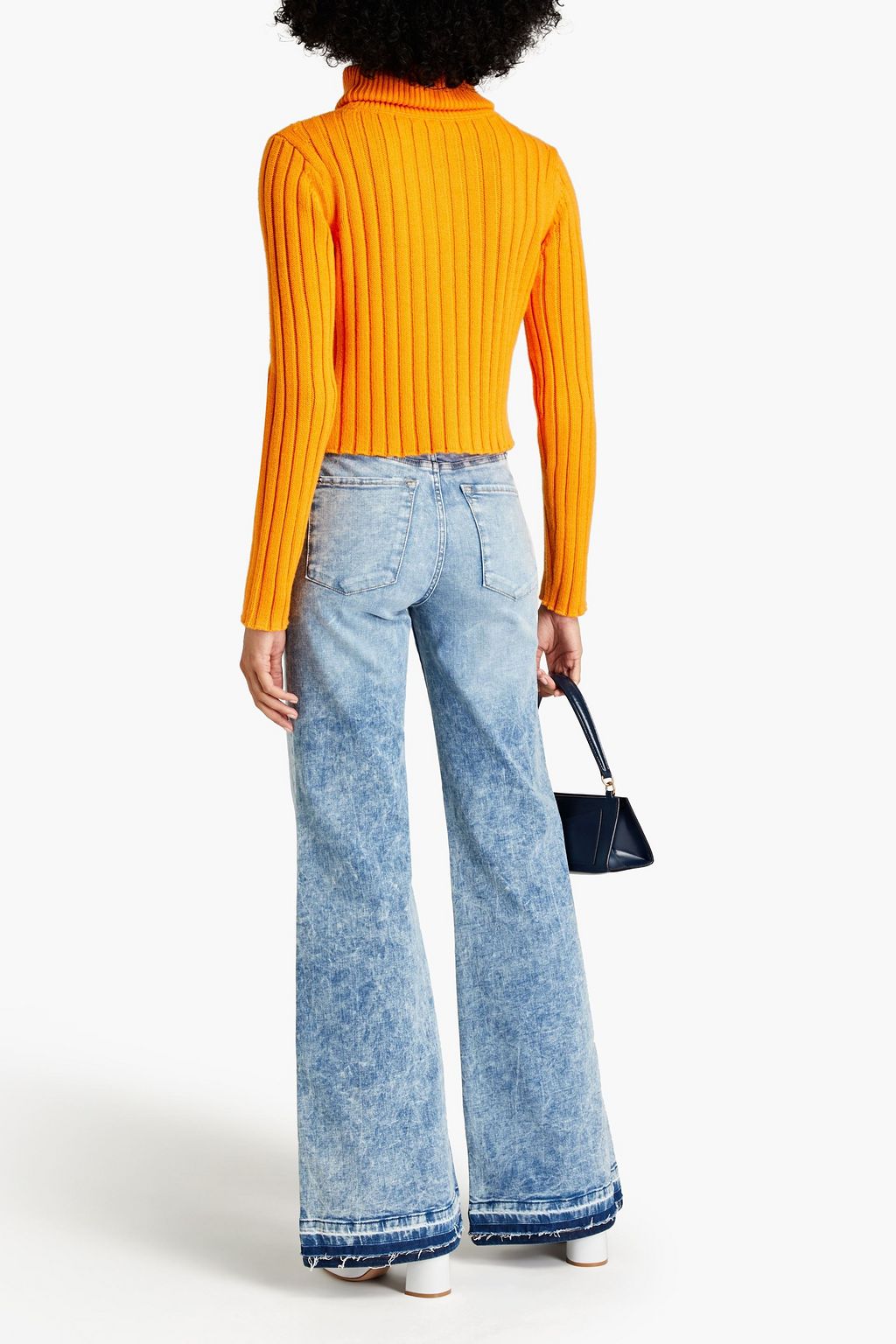 ALICE + OLIVIA 리브 울 혼방 크롭 터틀넥 스웨터